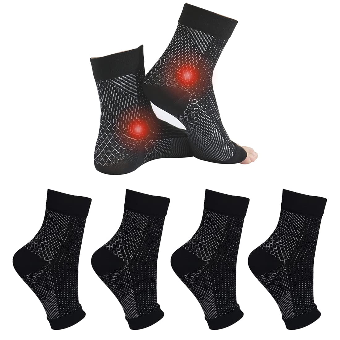 4 Pairs Ankle Support Neuropathy Compression Socks for Women Men Medical Plantar Fasciitis Socks Ankle Strap Brace Achilles Tendonitis Foot Support