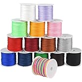 BUYGOO 600 Yards 1mm Nylon Beading String Hilo Chino para Pulseras Chinese Knotting Cord Nylon Shamballa Cord Beading String for Jewelry Making Bracelet Beading Kumihimo Chinese Knot - 15 Colors