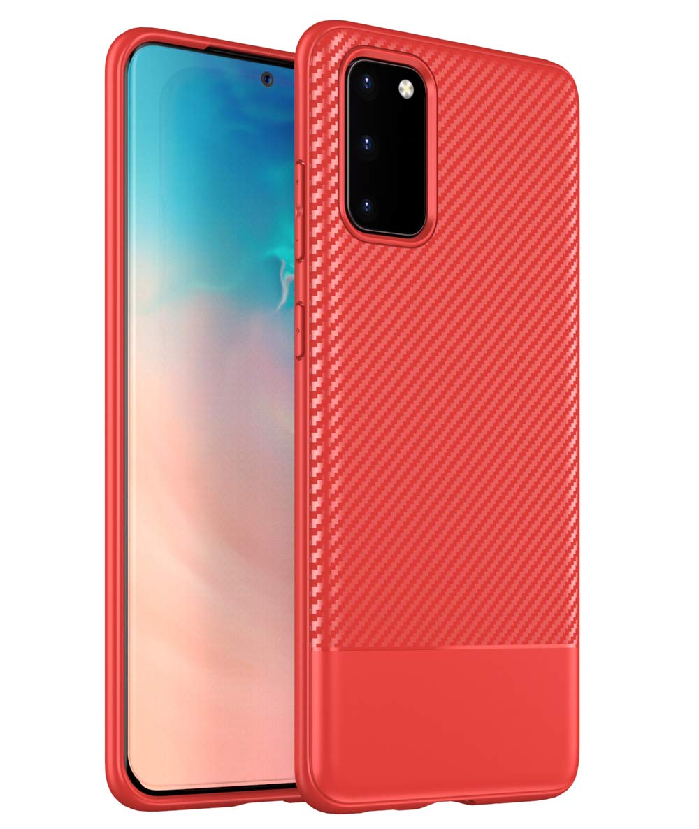 ZSCHAO For Samsung Galaxy S20 Case Carbon Fiber Silicone Slim Fit Thin Shockproof Compatible with Samsung Galaxy S20 tough light rugged Case full mate Cover anti shock Shell Skin Bumper Red