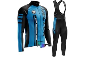 HECLOK Men Cycling Jersey Set Long Sleeve Pro Cycling Clothes + Bib Pants with 9D Gel Padded ＋Cycling Windproof Goggles