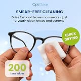 Opticlear Lens Wipes 200 Count - Smear-Free, Quick Drying Anti-Fog Safe Coatings view 3