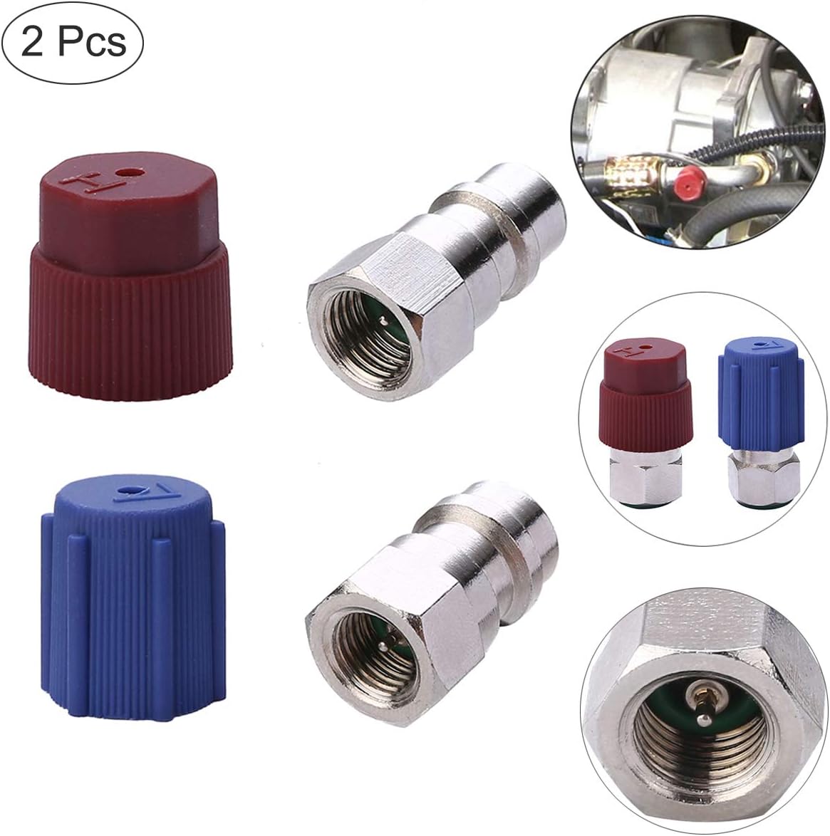 Amazon Com Threeh R22 R12 To R134a Conversion Adapter High Low Ac Fittings Red Blue Car Refrigerant Retrofit 7 16 To 3 8 Conversion 2 Pcs Home Audio Theater