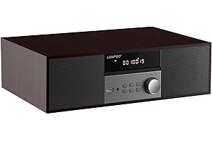LONPOO Nostalgic Home Stereo System, Vintage Micro Component 40W RMS CD Player & Wireless Bluetooth Audio Streaming,FM Radio,USB Playback,Aux-in & Earphone Port