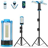 T-SUN Rechargeable Camping Light with Stand, Adjustable LED Work Light | Blue,6000K Cool White Dimmable Portable Lantern for Outdoor Tent,Emergency Power Outage,Hurricane-Includes Detachable Tripod