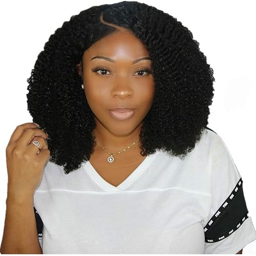 Afro Kinkys Curly Human Hair Wig Lace Front Wigs Pre Plucked With Baby Hair For Black Woman 10 inches 130% Density