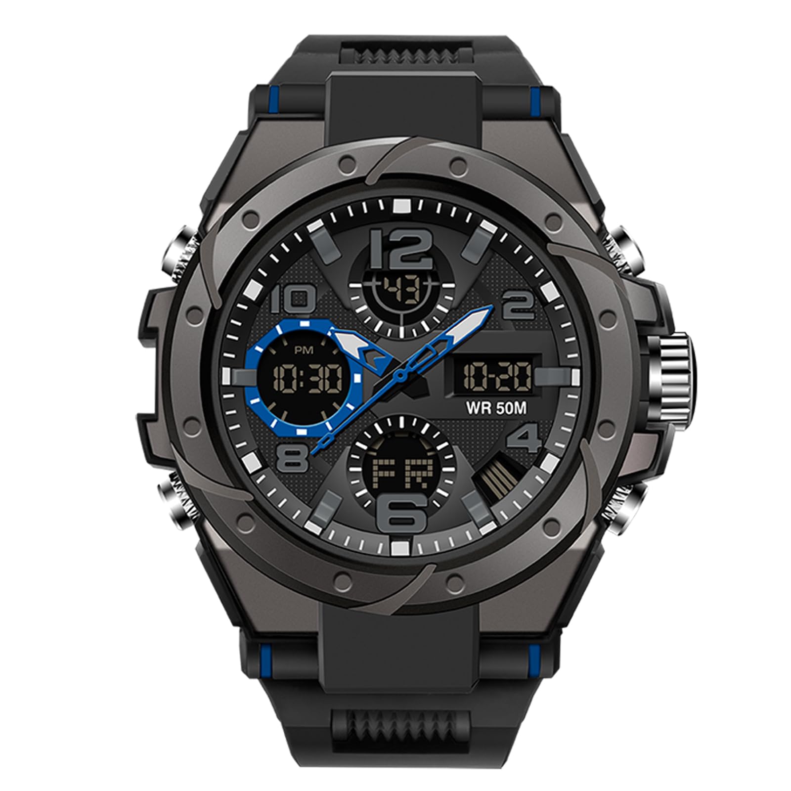 RORIOS Men's Sports Digital Watches Waterproof Digital Military Watches with Alarm Fashion Large Dial Watches, Blue B, Strap, Blue B, Strap