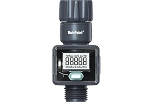 RAINPOINT Water Flow Meter, Measure Consumption and Flow Rate up to 9999.9 Gallon/Liter, ±5% Accuracy, Water Meter for RV, Garden Hose, Pool, Lawn Sprinkler & Nozzle Sprayer