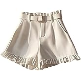 Floerns Women's Elegant High Waisted Wide Leg Shorts Ruffle Hem Work Short Pants