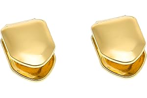 YANZI JEWELRY 2 Pieces 14K Plated Gold Grillz, Hip Hop Teeth Plain, Top Tooth Single Grill Cap for Mouth Party Accessories