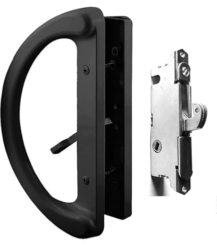 Patio Door Handle – 3-15/16" Hole Spacing, Non-Keyed, Centered Black Pull For 45° Mortise Lock (Fits Left/Right)