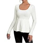 winkbay Women's Scoop Neck Peplum Sweater Long Sleeve Cable Knit Dressy Casual Pullover Tops