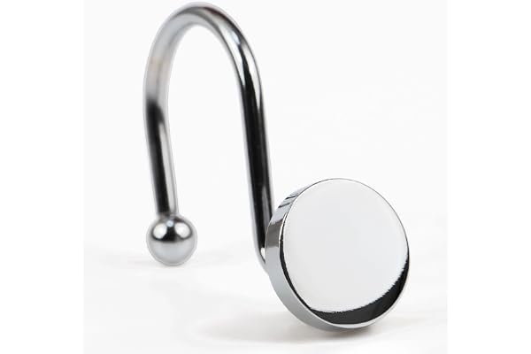Chrome Shower Curtain Hooks Rings: Silver Round Button Design Rustproof Heavy Metal Shower Curtain Rings for Bathroom - Moder
