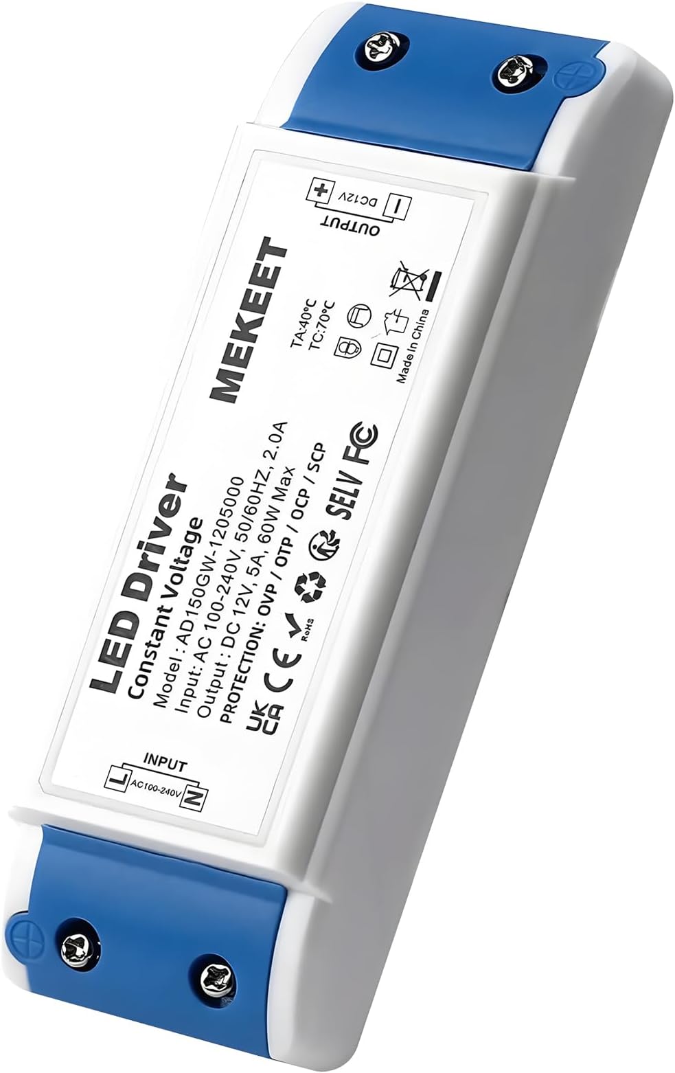 MEKEET LED Transformer 60W 12V DC Power Supply 5A 100-240V AC IP44