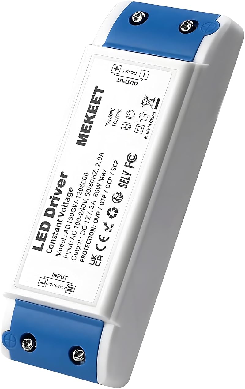 MEKEET LED Transformer 60W 12V DC Power Supply 5A 100-240V AC IP44