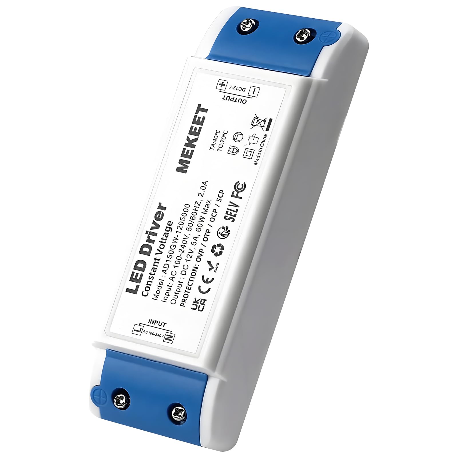 LED Transformer 60w, 12V Power Supply Driver Adapter 240V AC to 12V DC 5A - Constant Voltage for LED Strip Lights, Cabinet, Display and G4, MR11, MR16 Bulbs Driver