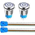 Gebildet 2 Pieces 0.63''/16mm Stainless Steel Latching Push Button Switch 12V-24V 5A Power Symbol LED 1NO1NC SPDT ON Off Wate