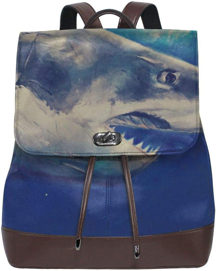 King Dare Great White Shark Fashion Women Backpack Purse Waterproof Nylon PU Leather Anti-theft Rucksack Lightweight Shoulder Bag