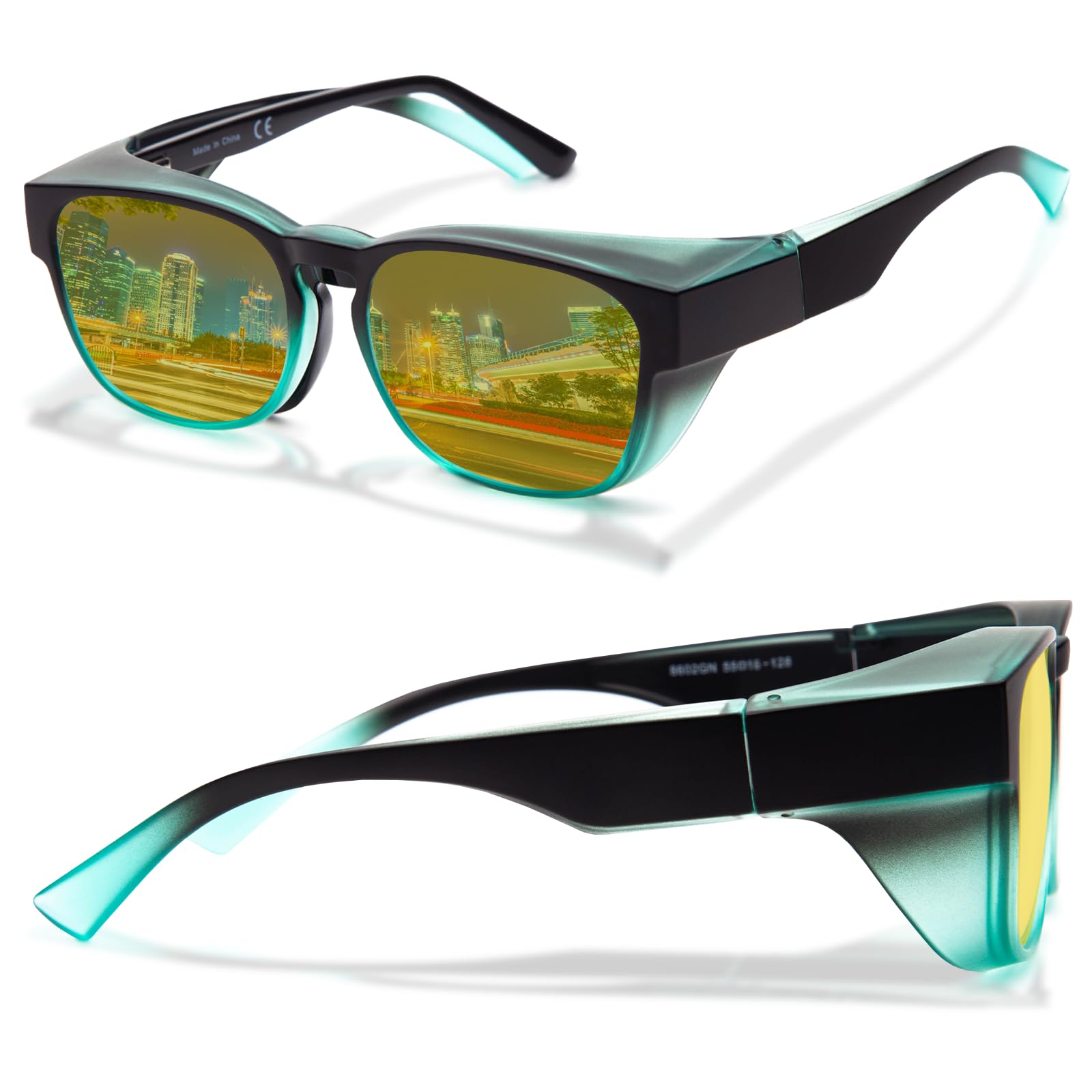 Photo 1 of LianSan Night Driving Safety Glasses Over Eyeglasses for Men&Women - Fit Over Glasses with HD Lenses ANSI Z87(Black Green,Yellow Lens)