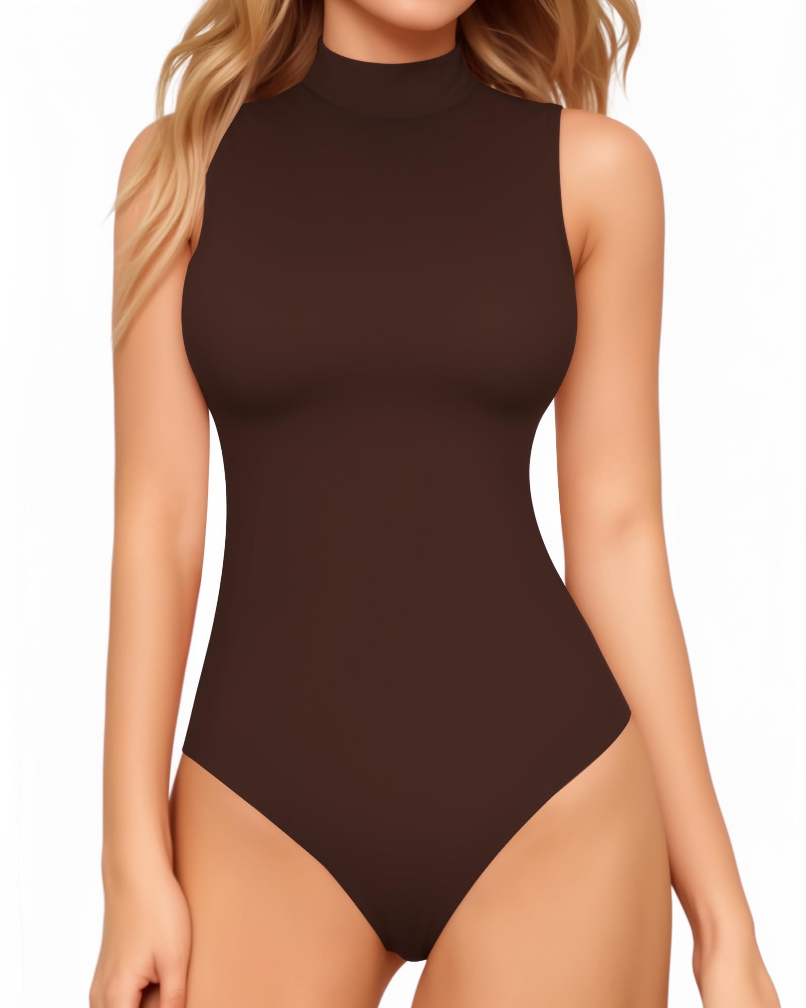 Photo 1 of 2XL.    MANGOPOP Women's Mock Turtle Neck Sleeveless Tank Tops Bodysuit Leotard Clothing