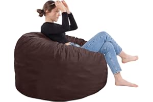 SEASXOLTE Bean Bag Chair 3Ft, Memory Foam Filled, Removable Velvet Cover, Bean Bag Chairs for Adults and Teens, Round Sofa Chair for Living Room, Bedroom and Gaming Room, Brown