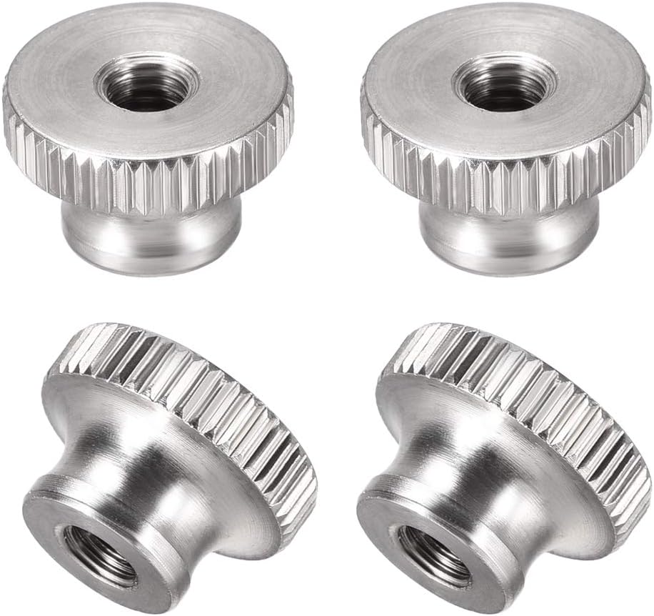 sourcing map Knurled Thumb Nuts, 4Pcs M5x0.8mm 304 Stainless Steel Round Knobs Fasteners for 3D Printer Parts, Silver Tone
