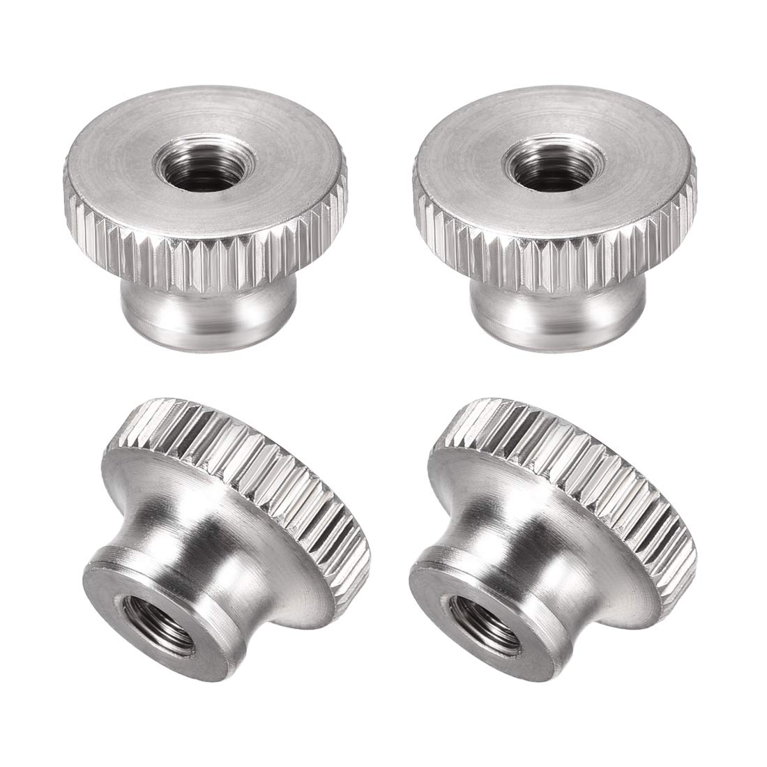 sourcing map Knurled Thumb Nuts, 4Pcs M5x0.8mm 304 Stainless Steel Round Knobs Fasteners for 3D Printer Parts, Silver Tone