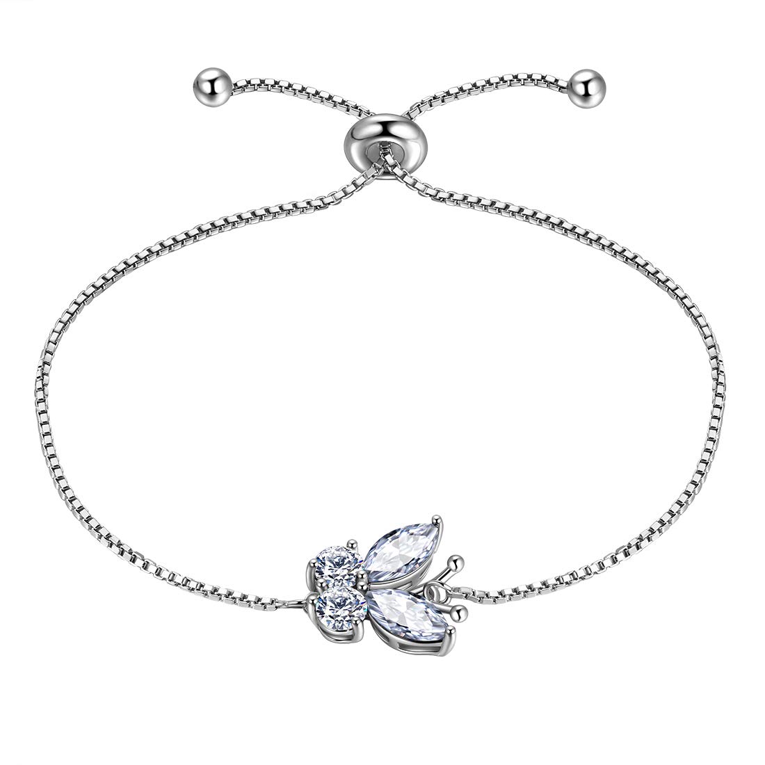 Aurora Tears Butterfly Bracelets 925 Sterling Sliver April Birthstone White CZ Bracelet Animals Jewelry Gift for Women and Girls DB0111W