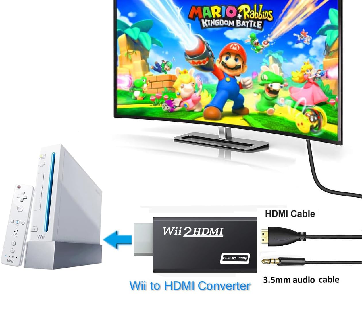 CHS Wii to HDMI Adapter, Supports Wii U, HDTV, Monitor, NTSC 1080p Video Audio Output with 3.5mm Audio Jack