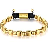 WP WEPICK 18K Gold Plated Bracelets for Men Stainless Steel Tiger Eye Silicone Beads Boho Mens Bracelet Adjustable Braided Bracelet Jewelry Gifts for Women
