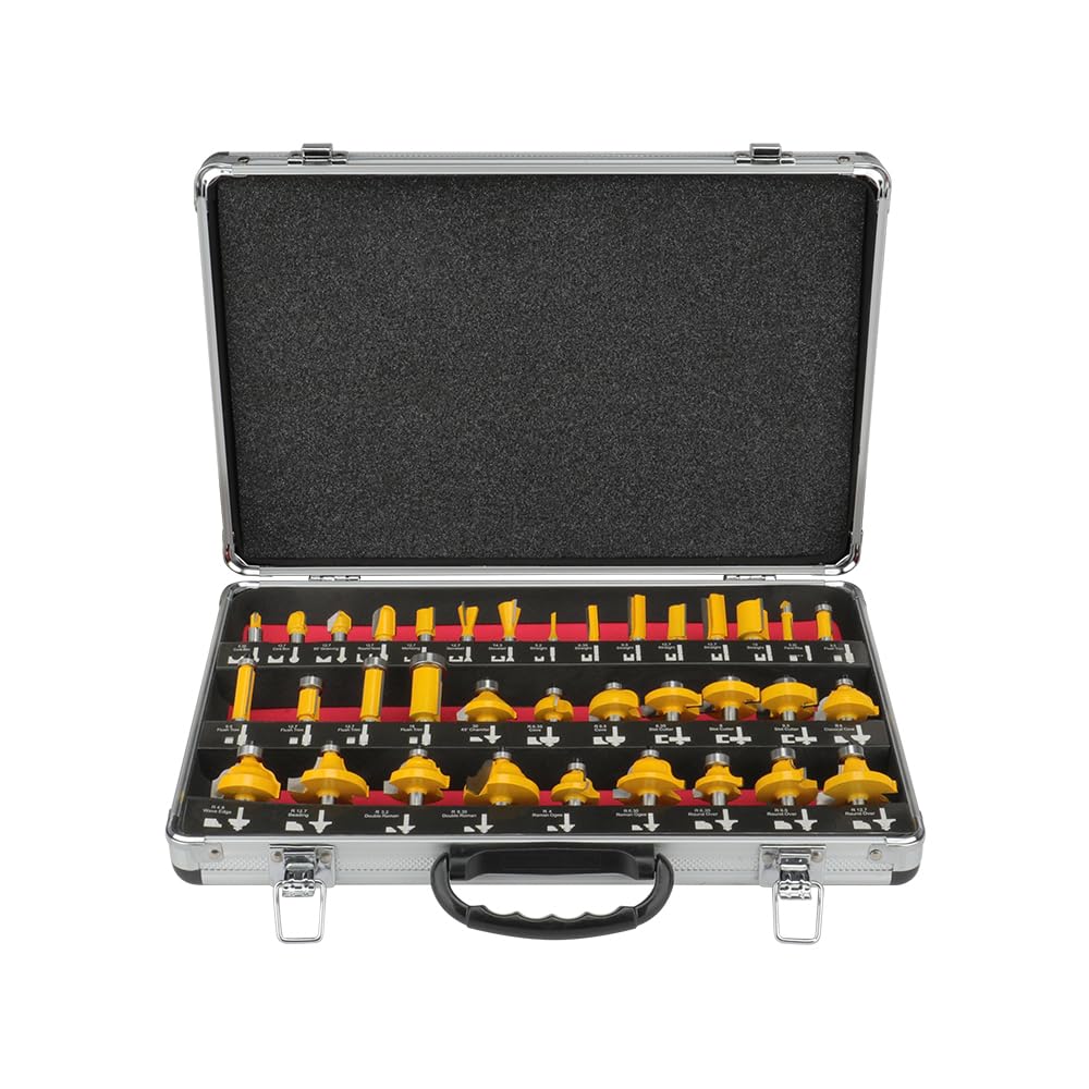 Hoteche 35-Piece 8 mm Shank Router Bit Set, Alloy Steel, for Woodworking Tools in Industrial Quality