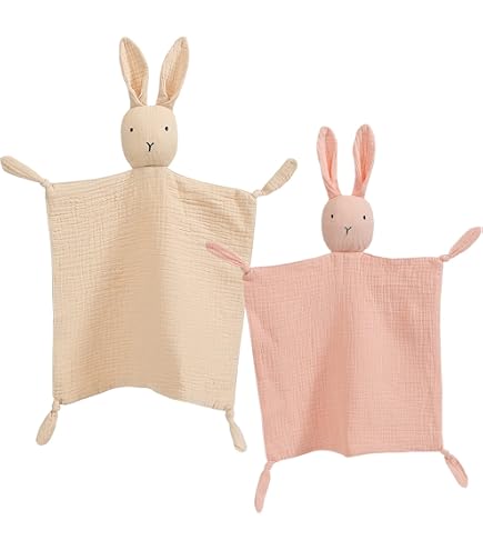 Doudou Lapin Mousseline ZIGJOY - Couverture De Sécurité Bébé 28cm, 100% Coton