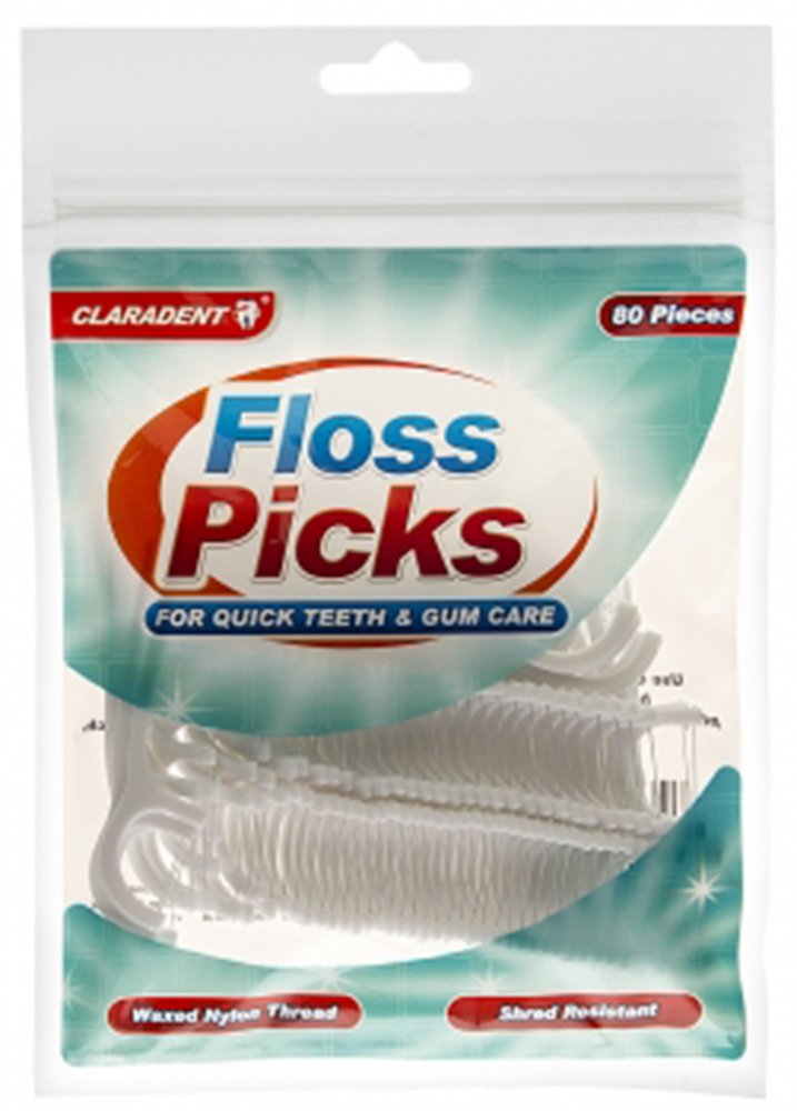 Claradent 80 Floss Picks Waxed Nylon Thread Shred Resistant Dental Flosser Amazon.co.uk Health