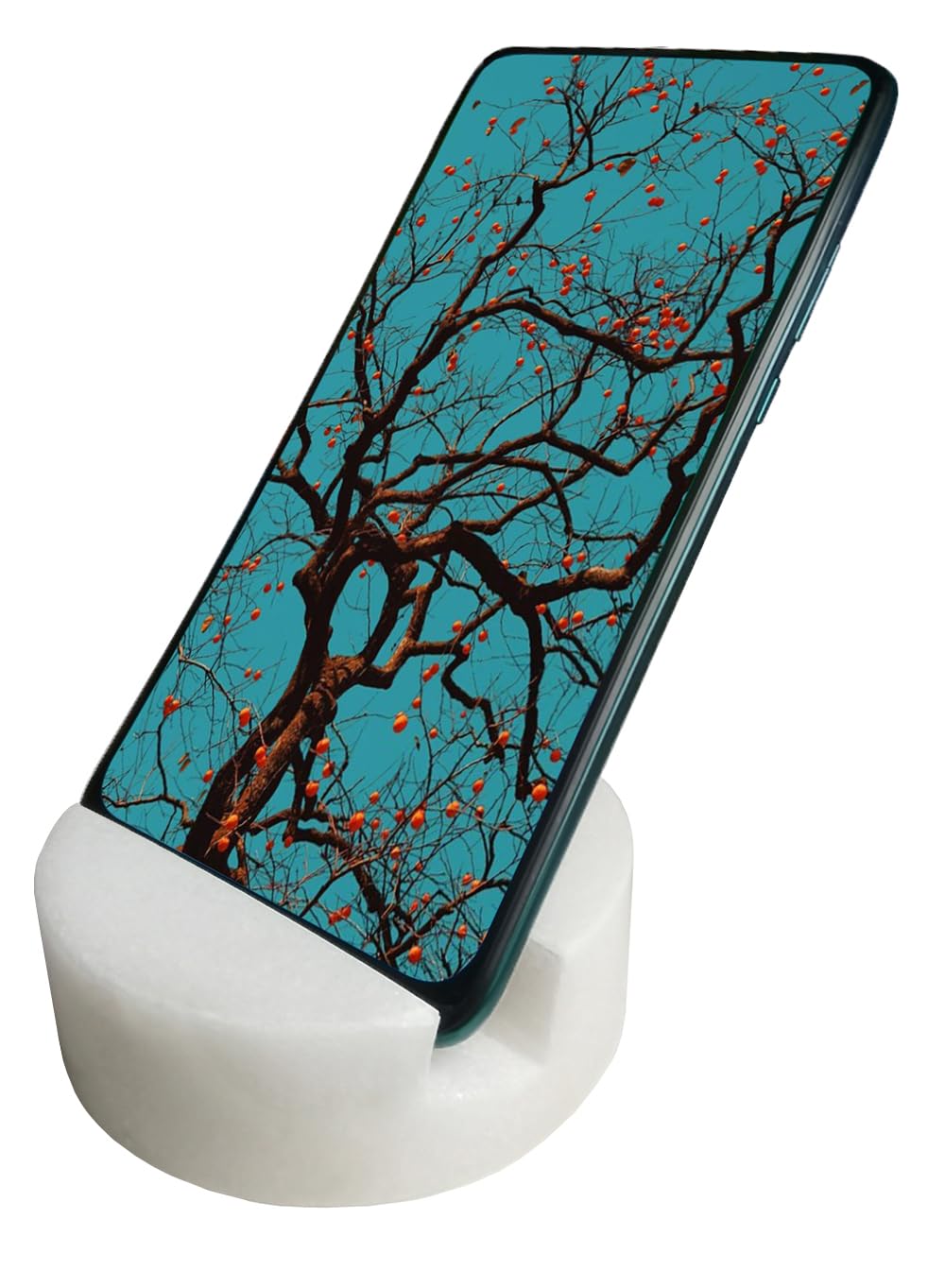 fashciaga Marble Cell Phone Stand Holder for Cellphone Tablet On Desk, Countertop, Table, Nightstand. Heavy Solid Real Stone Mobile Phone Stands (White)