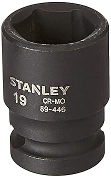 STANLEY STMT89446-8B Chrome-Molybdenum Steel 6 Point Impact Socket, 1/2 inch, 19 mm(Black)