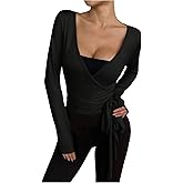 Milumia Women Long Sleeve Yoga Workout Ballet Wrap Top Y2k Pilates Yoga Shirt