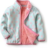 YUHANWOO Kids Printed Polar Fleece Jacket Toddler Baby Boys Girls Autumn Winter Warm Sherpa Lining Outerwear Soft Lightweight
