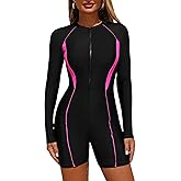 ZAFUL Women Long Sleeve One Piece Rash Guard Boyleg Zipper Bathing Suits Surfing Swimwear