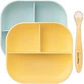 UpwardBaby Baby Plates and Spoon Set - Silicone Divider Suction Plates for Babies, Toddlers & Kids - Less Mess, Easy Portion Feeding Set - Non-Slip, Non-Toxic, BPA Free - Blue/Yellow