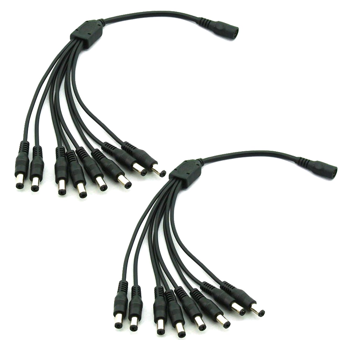 Security-01 2-Pack 1 to 8 Way DC Power Splitter Cable, Plug 5.5mm x 2.1mm