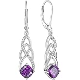 Blaniy Princess Cut Drop Dangle Earrings 925 Sterling Silver Celtic Knot Leverback Earrings Birthstone Infinity Jewelry Gifts for Women
