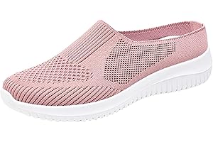 Women’s Breathable Knit Slip-On Walking Shoes, Comfortable Slip on Sneakers Knit Mules Shoes Mesh Backless Sneakers Breathabl