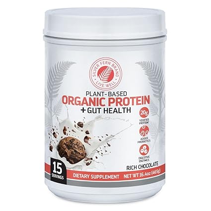 Silver Fern Brand Organic Vegan Vegetarian Protein Powder Drink Mix 1 Tub 15 Servings Rich Chocolate Plant Based Includes Probiotics