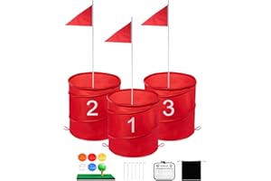 Toemics Golf Bucket Yard Game, Backyard Golf Game for Adults Family Kids, Portable 3-Hole Golf Course for Outdoor, Lawn, Park, Beach, Yard, Field Day, Family Reunion, Party Games