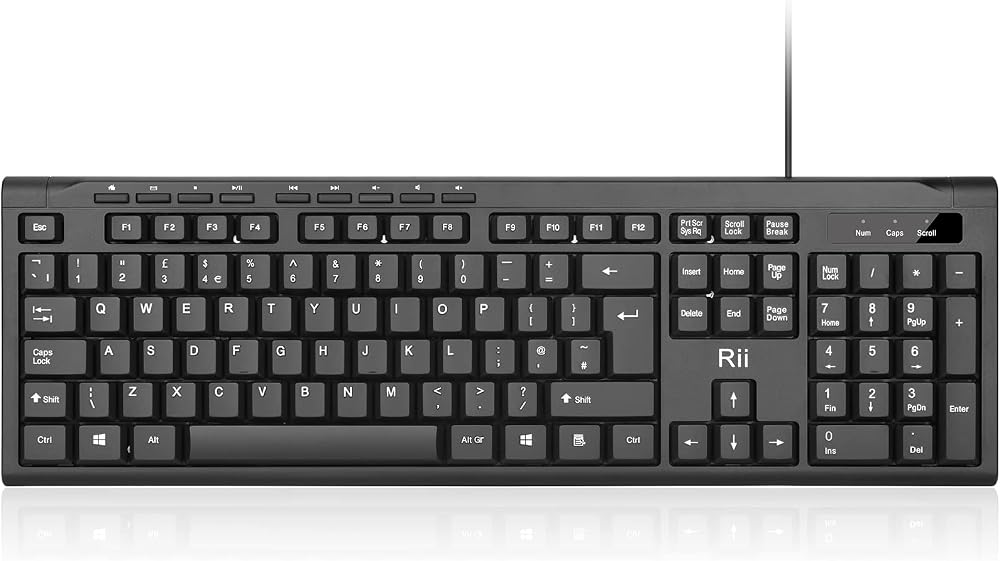 Rii RK907 USB Wired Keyboard Full Size 104 Keys UK Layout Mac Windows Android