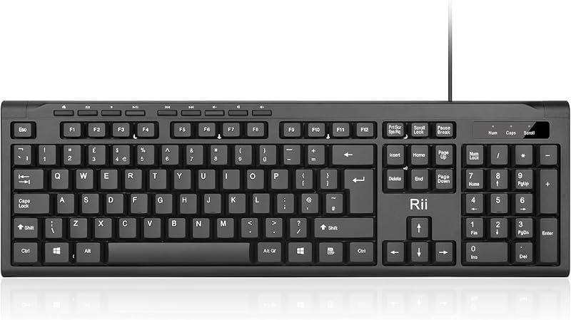 Rii RK907 USB Wired Keyboard Full Size 104 Keys UK Layout Mac Windows Android
