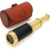 NauticalMart Brass Spyglass Telescope with Leather Case - 6 Inch Handheld Pirate Navigation Telescope for Young and Adults, Perfect Nautical Collectible and Gift for Adventure Seekers