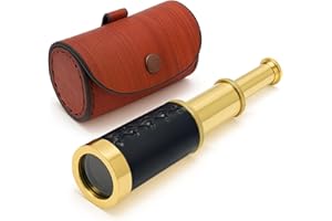 NauticalMart Brass Spyglass Telescope with Leather Case - 6 Inch Handheld Pirate Navigation Telescope for Young and Adults, Perfect Nautical Collectible and Gift for Adventure Seekers
