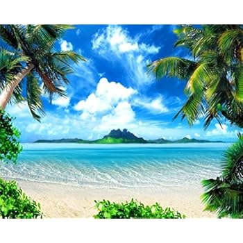 AOFOTO 10x8ft Tropical Beach Photography Background Seaside Palm Tree Backdrop Hawaiian Luau Clear Sea Blue Sky Holiday Trip Vacation Kid Adult Portrait Photo Studio Props Vinyl Wallpaper