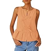 ZESICA Women's Summer Sleeveless Peplum Tank Tops 2026 Tie Front Crewneck Loose Flowy Ruffle Babydoll Going Out Shirts