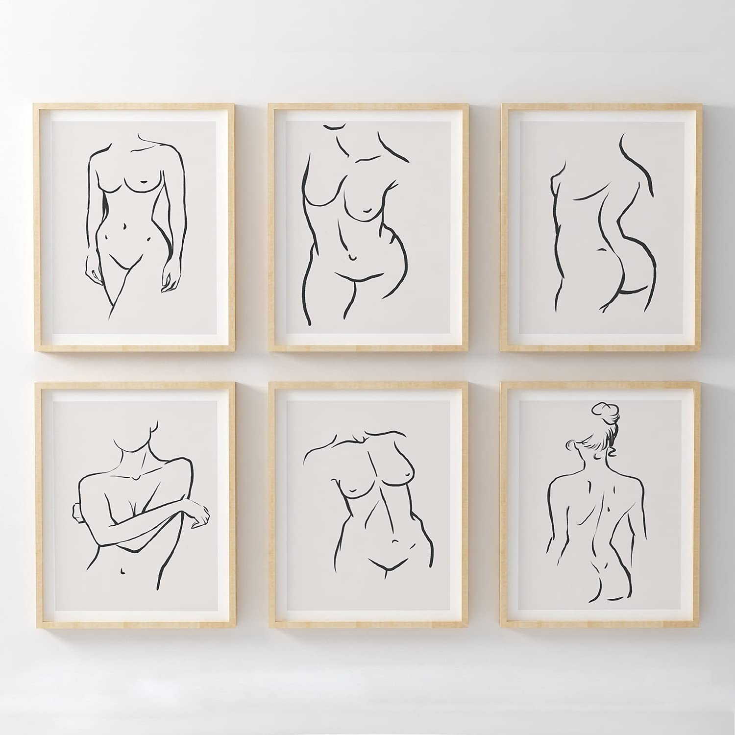 Pompom Prints - 6 Pack Abstract Woman Line Art Poster Minimalist Wall Art Prints Modern Black White Female Face Art Drawing Paintings for Bedroom Living Room Office [Frames NOT Included] (A3)